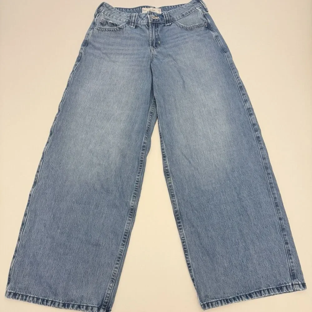 Hollister Low Rise Super Baggy Jeans W25 Light Wash Wide Leg Y2K Floral Pocket - Picture 3 of 11